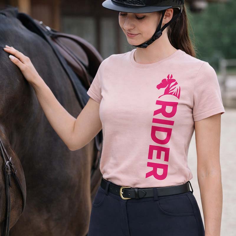 T-Shirt Equitazione Donna SWEET RIDER - rosa con stampa fuxia - 9399
