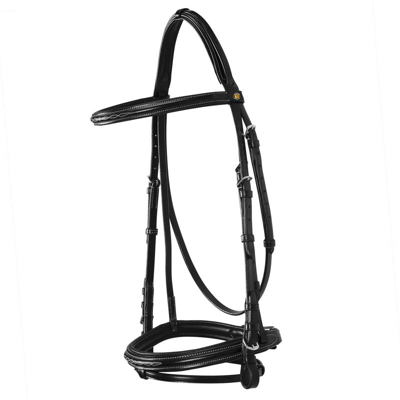 Testiera inglese equestro in cuoio con frontalino ricamo deco new - con redini