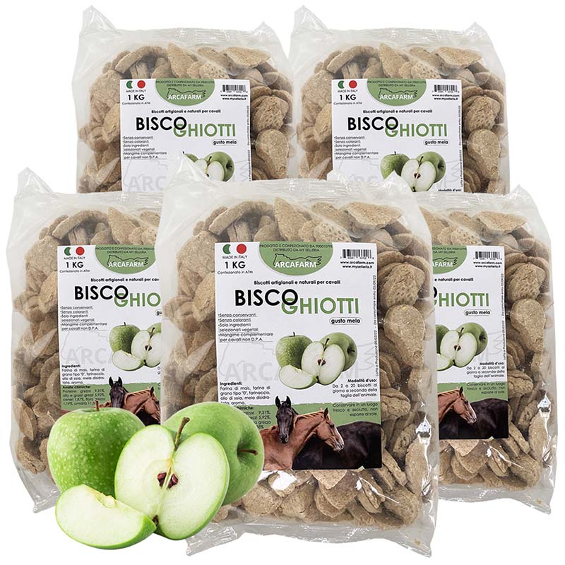 Set 5 pezzi art.1170 biscotti artigianali da forno per cavalli biscoghiotti 5 kg - gusti vari