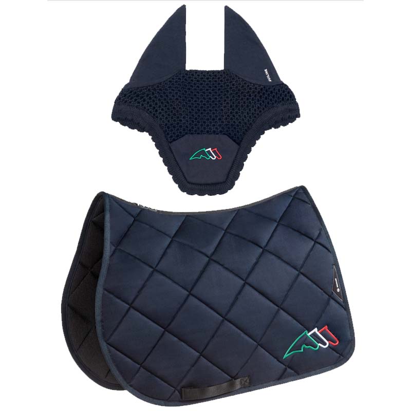 Set sottosella e cuffietta equiline rombo con ricamo tricolore - 3468