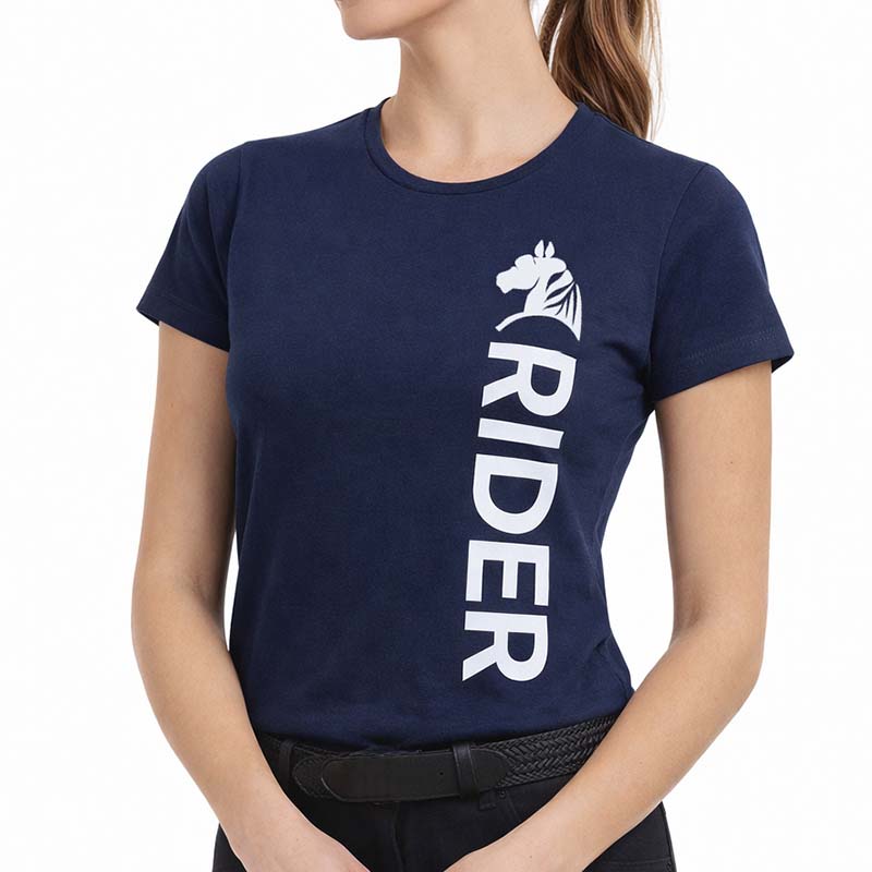T-Shirt Equitazione Donna NAVY RIDER - blu con stampa bianca
