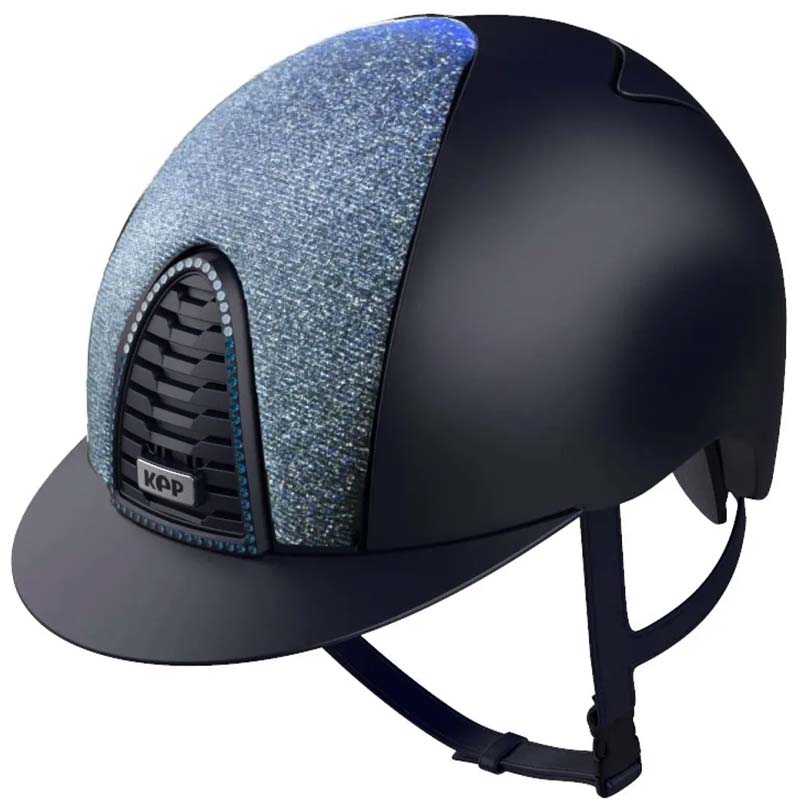 Casco KEP Italia Cromo 2.0 Textile blu / Frontale Galassia light blue con Swarovski