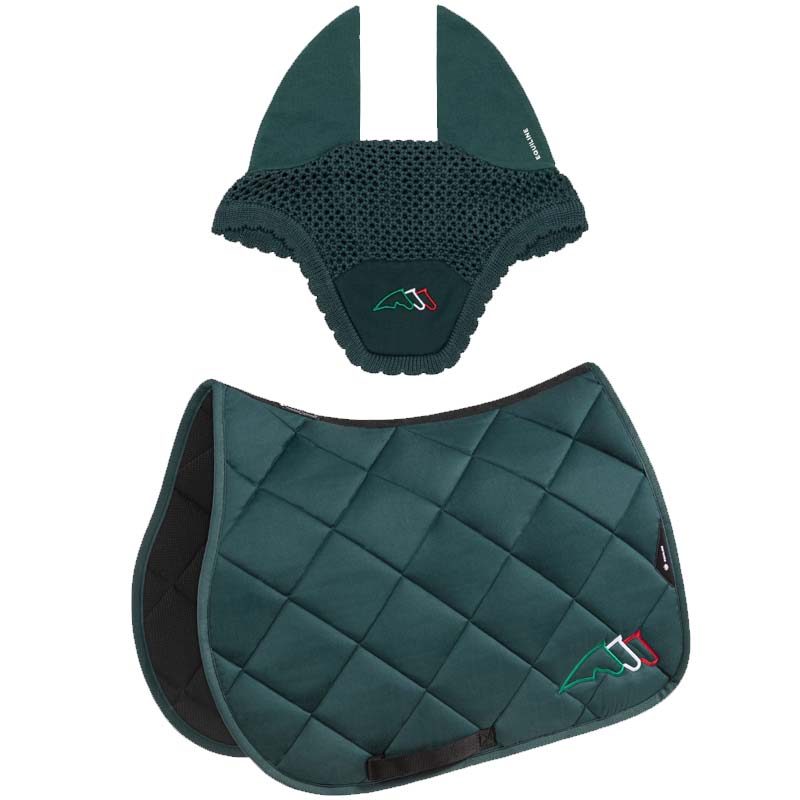 Set sottosella e cuffietta equiline rombo con ricamo tricolore - 3468