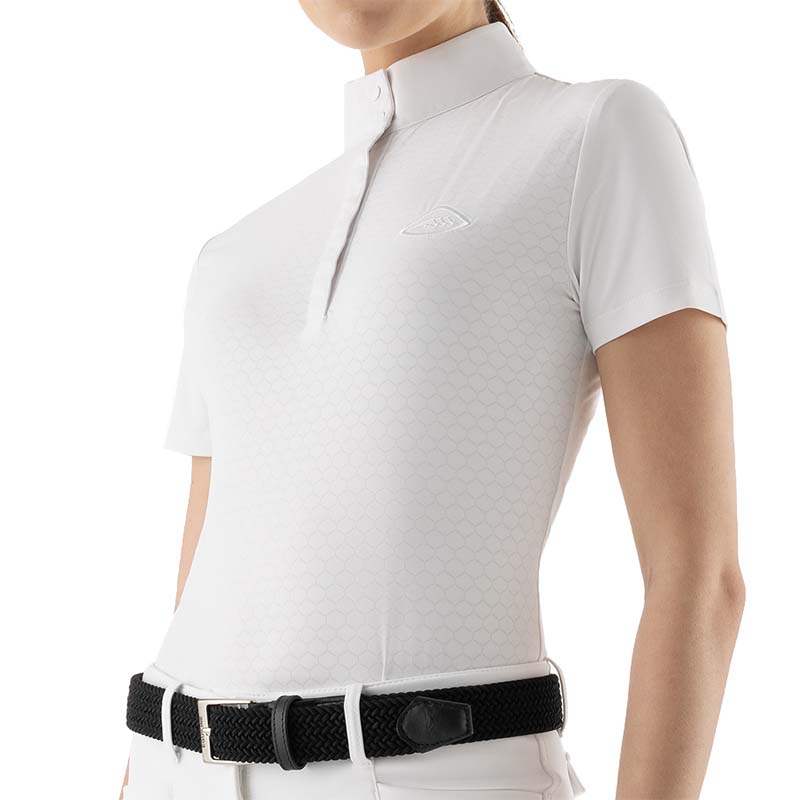Polo bianca da Gara Equiline da donna con trafori geometrici CUADRO