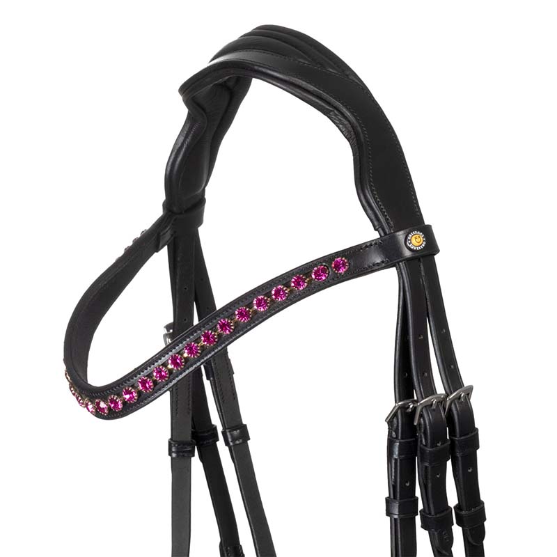 Testiera inglese anatomica Equestro con Strass Fuxia in cuoio - 2352