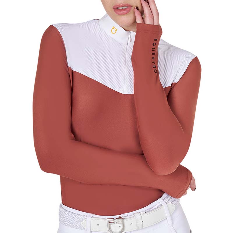 Polo da concorso Equestro da donna manica lunga con zip e mesh - 9736