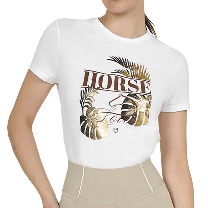 T-shirt in cotone donna equestro con stampa oro horse palm
