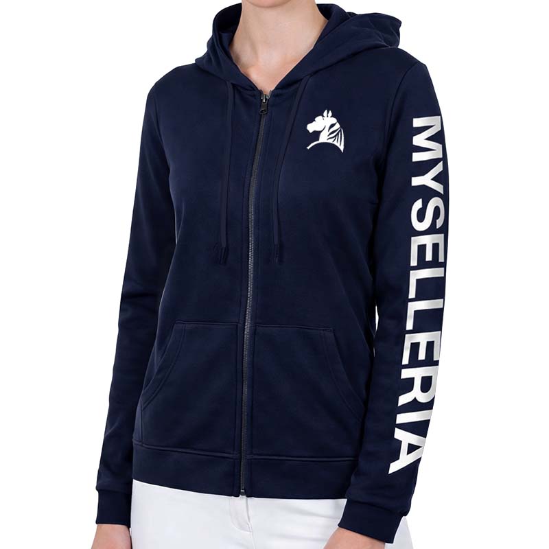 Felpa Donna My Selleria con Zip e Cappuccio NAVY RIDER blu navy/bianco per equitazione/tempo libero