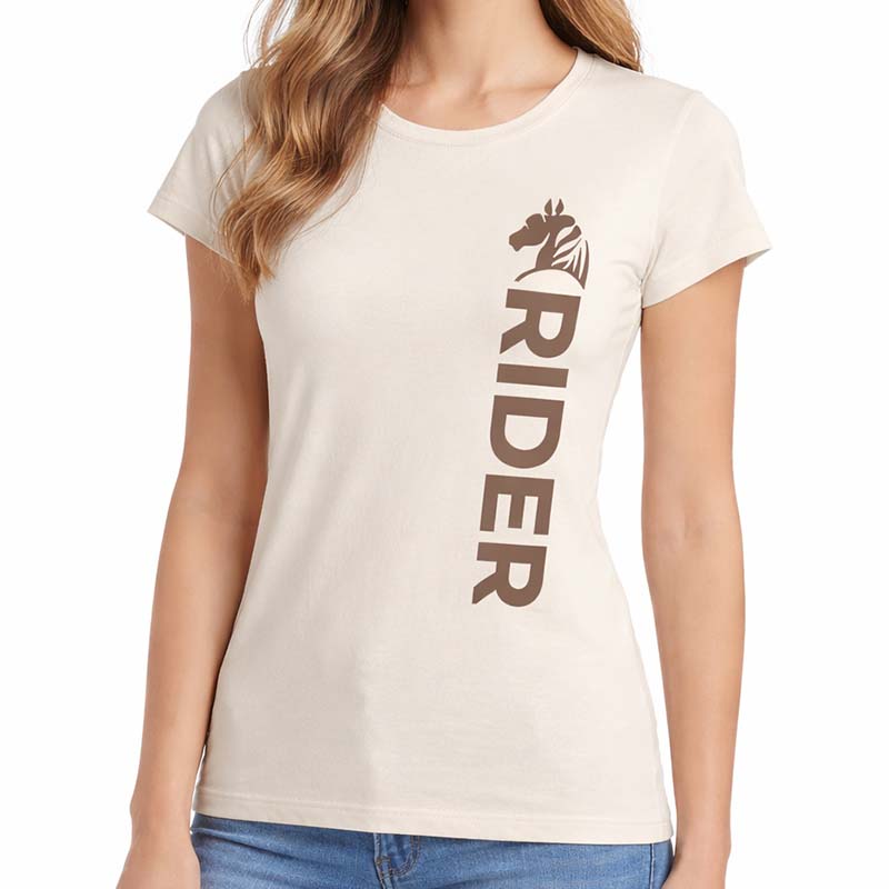 T-Shirt Equitazione Donna NATURAL RIDER - bianco con stampa chocolate