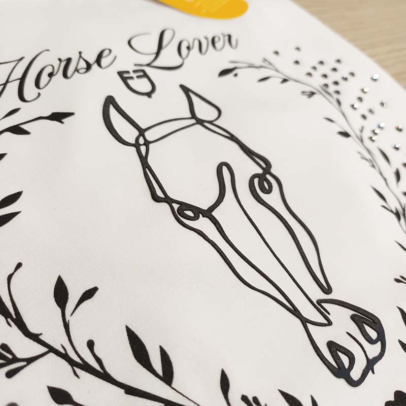 T-shirt Donna Equestro in cotone con Stampa “Horse lover” e strass - 9058