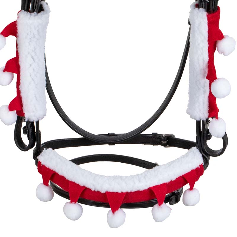 Set Natalizio per briglia copri nasalina e montanti con pon pon - 9323