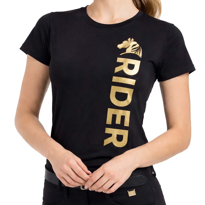 T-Shirt Equitazione Donna GOLDEN RIDER - nero con stampa oro - 9394