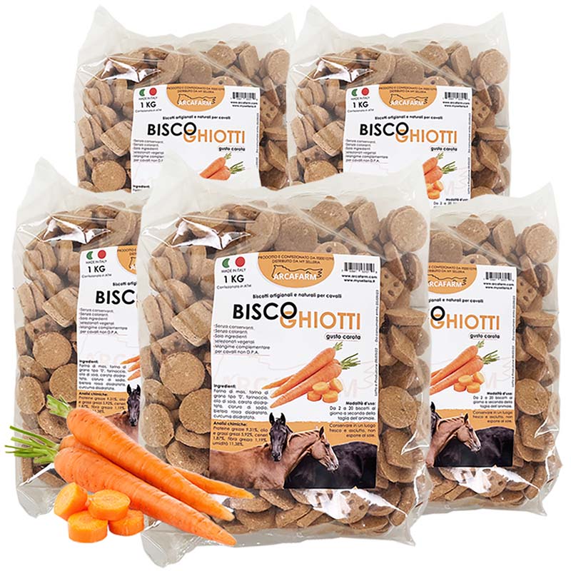 Set 5 pezzi art.1170 Biscotti Artigianali da forno per cavalli BISCOGHIOTTI 5 kg - gusti vari - 8340