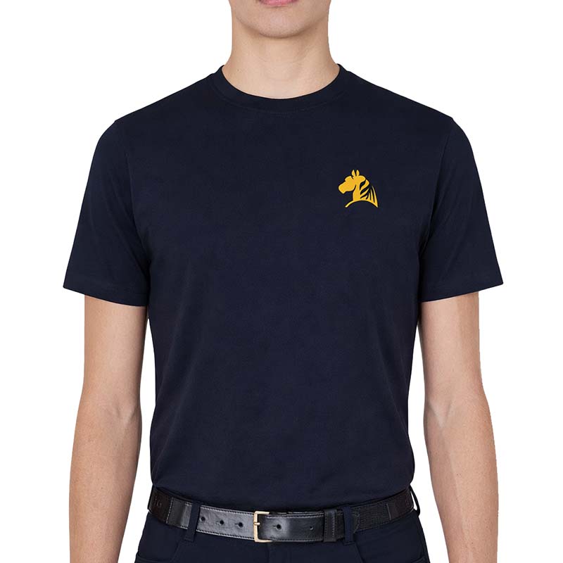 T-Shirt Equitazione Uomo STALLION SPIRIT - Blue Edition con stampa senape