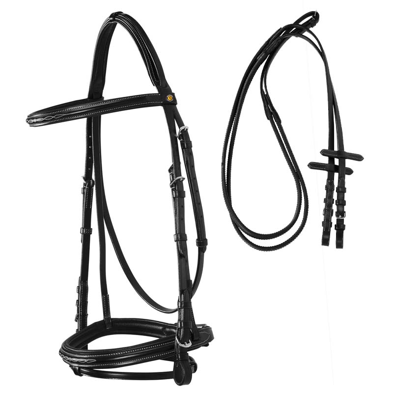 Testiera inglese Equestro in cuoio con frontalino ricamo Deco New - con Redini - 2340