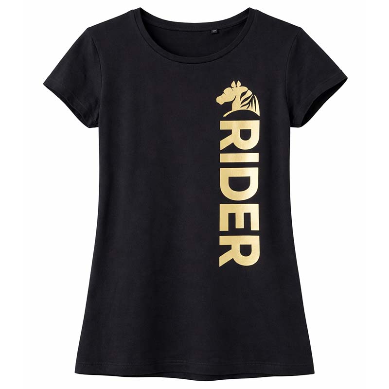 T-Shirt Equitazione Donna GOLDEN RIDER - nero con stampa oro - 9394