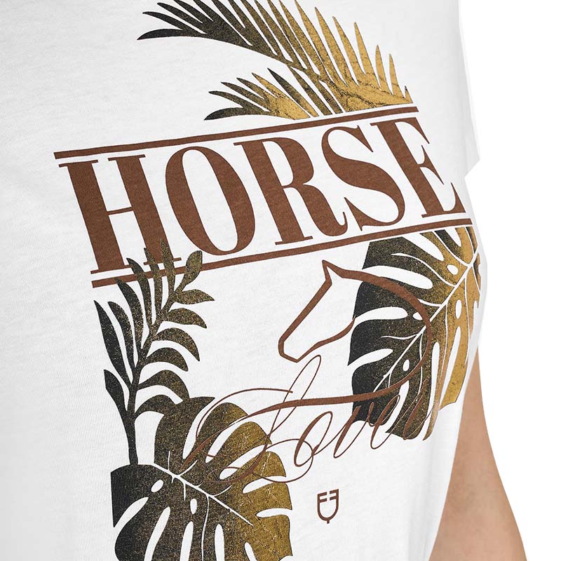T-shirt in cotone Donna Equestro con stampa oro Horse Palm - 9870
