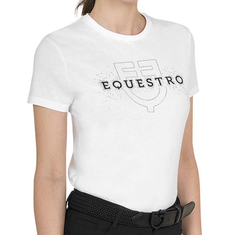 T-shirt Donna Equestro con Logo e Scritta Strass  - 9957