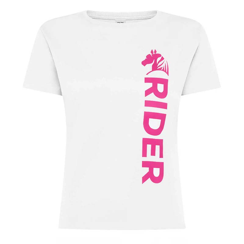 T-Shirt Equitazione Donna PINK RIDER - bianca con stampa fuxia - 9396