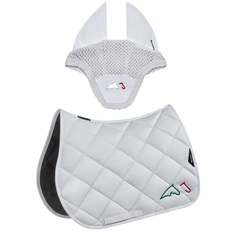Set sottosella e cuffietta equiline rombo con ricamo tricolore - 3468