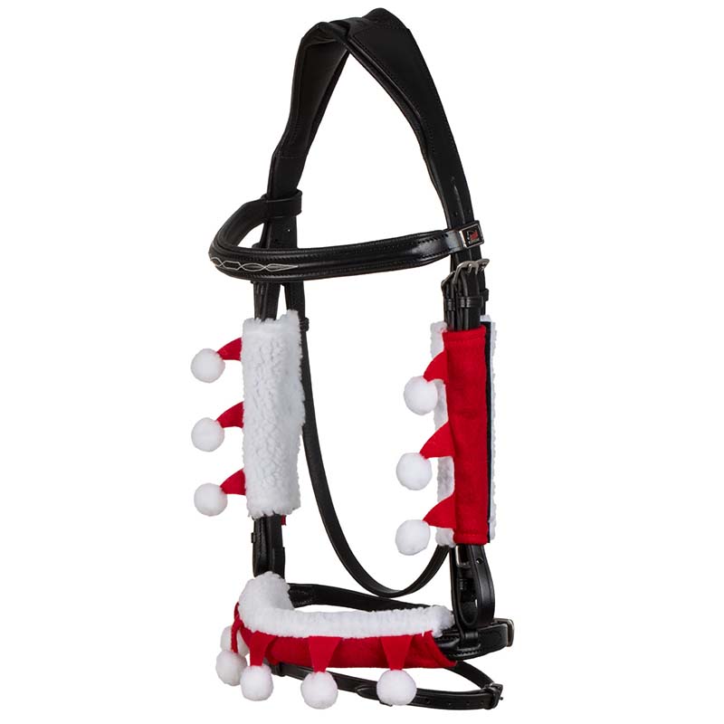 Set Natalizio per briglia copri nasalina e montanti con pon pon - 9323