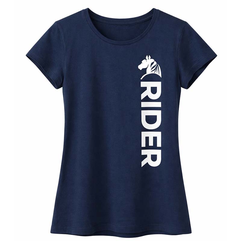 T-Shirt Equitazione Donna NAVY RIDER - blu con stampa bianca - 9392
