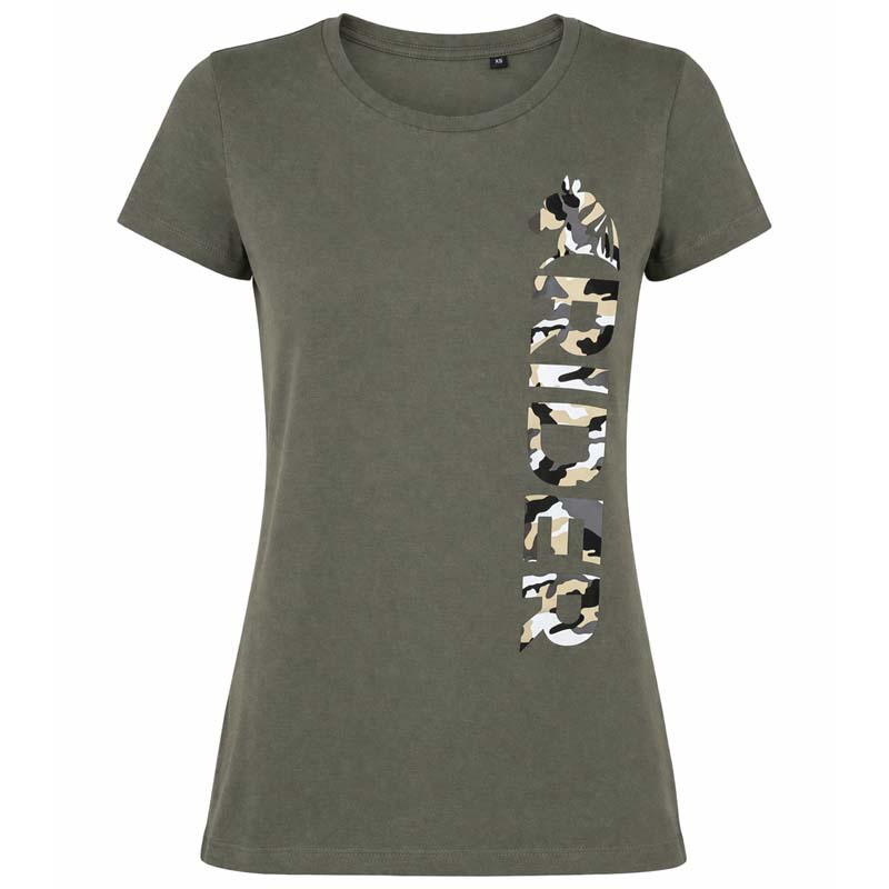 T-Shirt Equitazione Donna WILD RIDER - verde con stampa camouflage - 9395