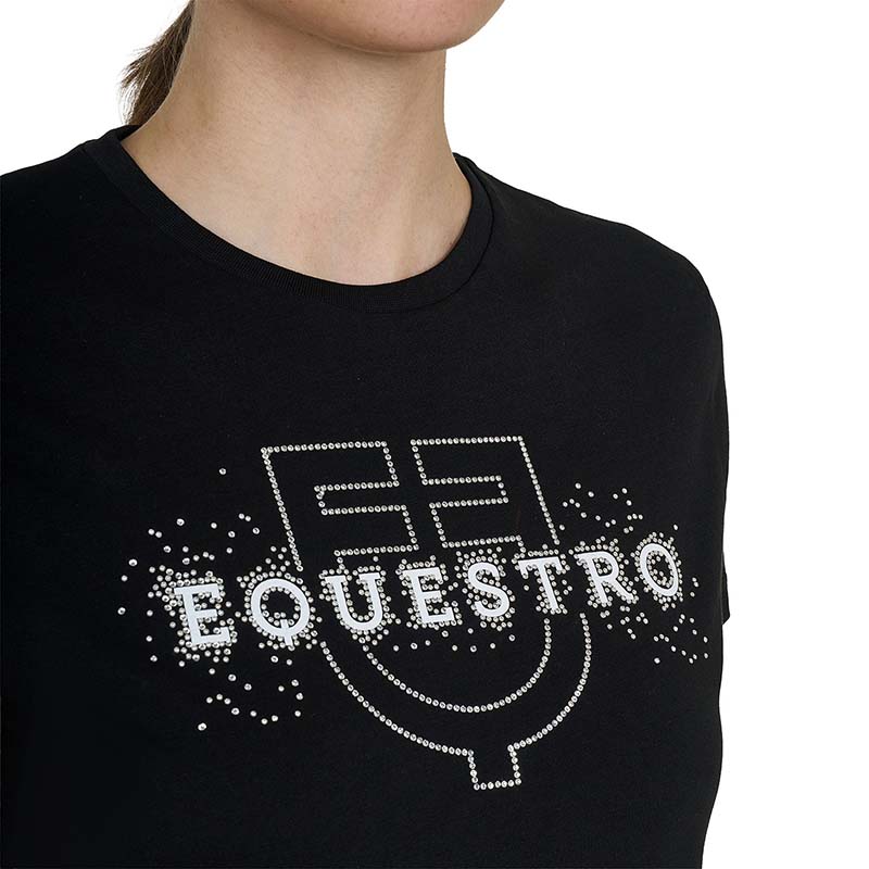 T-shirt Donna Equestro con Logo e Scritta Strass  - 9957
