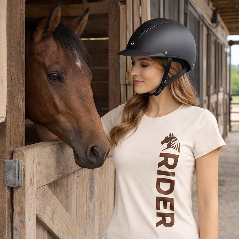 T-Shirt Equitazione Donna NATURAL RIDER - bianco con stampa chocolate - 9393