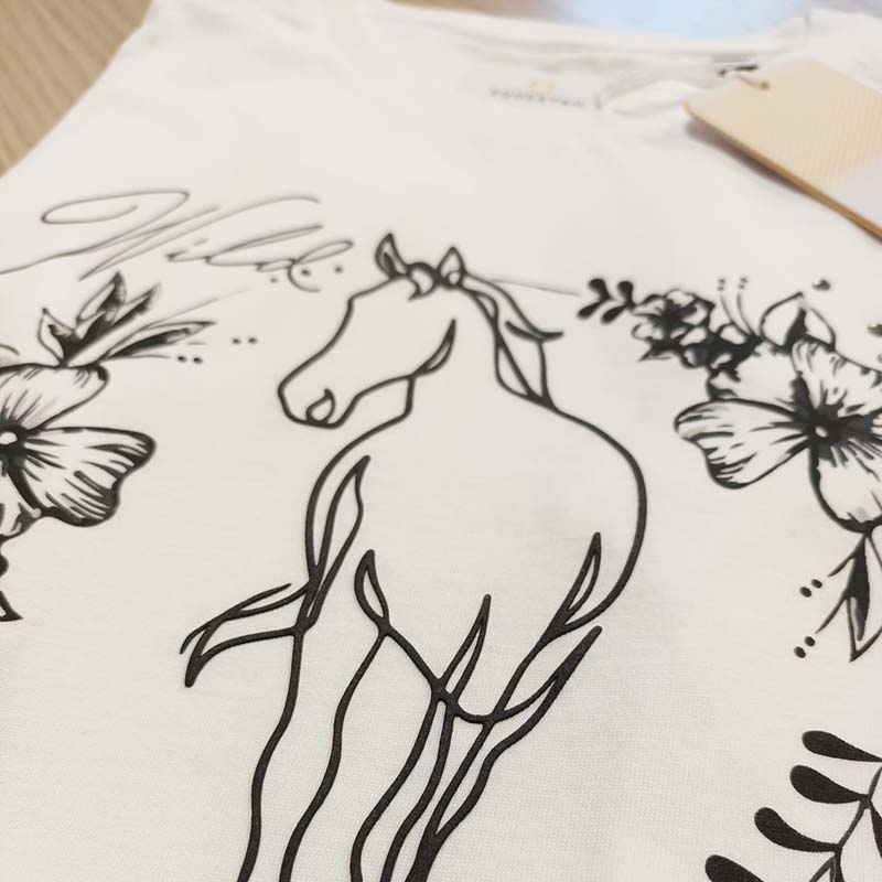 T-shirt stampata Equestro da Donna in cotone, immagine floreale cavallo - 9747