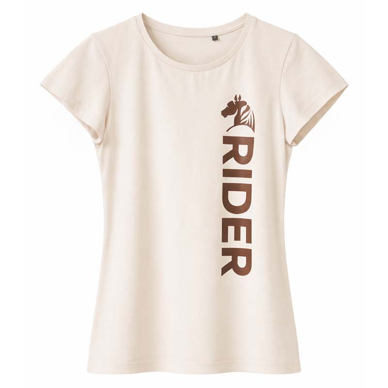 T-Shirt Equitazione Donna NATURAL RIDER - bianco con stampa chocolate - 9393
