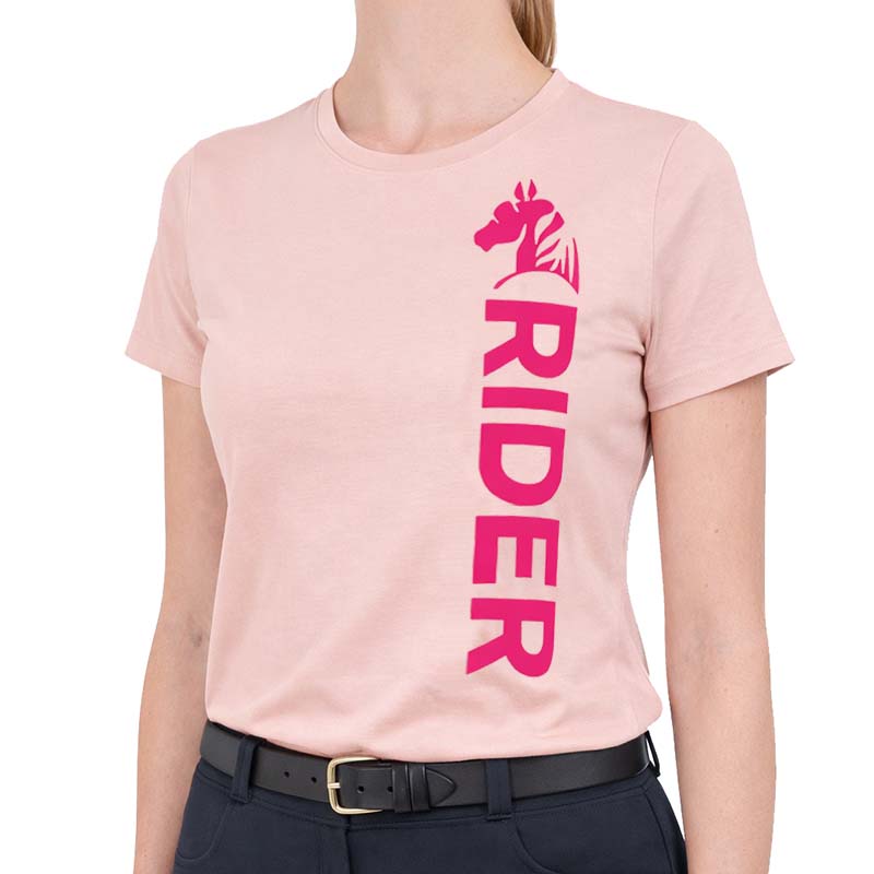 T-Shirt Equitazione Donna SWEET RIDER - rosa con stampa fuxia