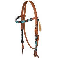 TESTIERA WESTERN IN CUOIO CON PERLINE NAVAJO