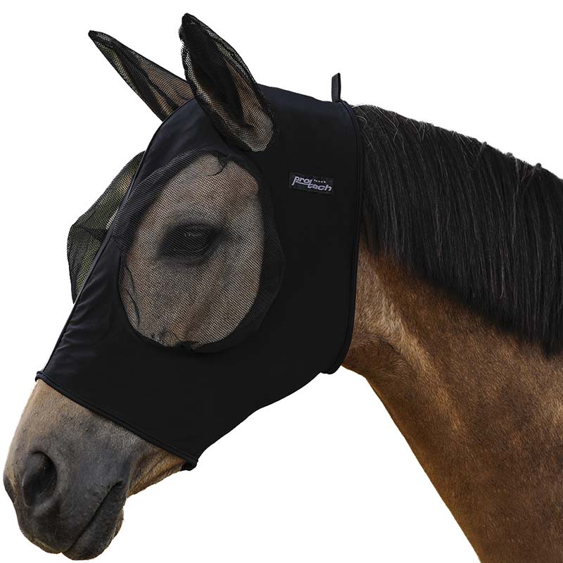 Maschera Antimosche Per Cavalli Con Visiera, Protezione Occhi UV, Senza Orecchie, Regolabile, TuffTeq