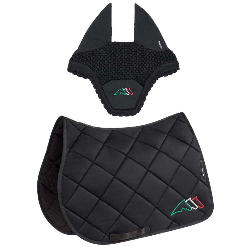 Set sottosella e cuffietta equiline rombo con ricamo tricolore