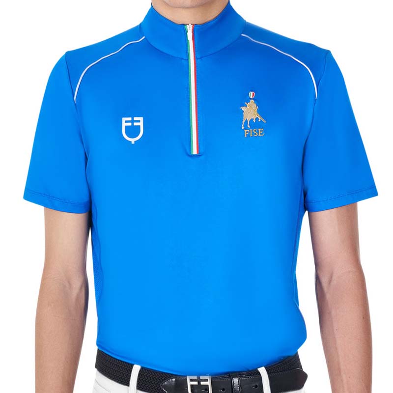 Polo da training uomo maniche corte tricolore Equestro X FISE - 9748