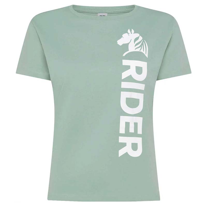T-Shirt Equitazione Donna SAGE RIDER - verde salvia con stampa bianca - 9398