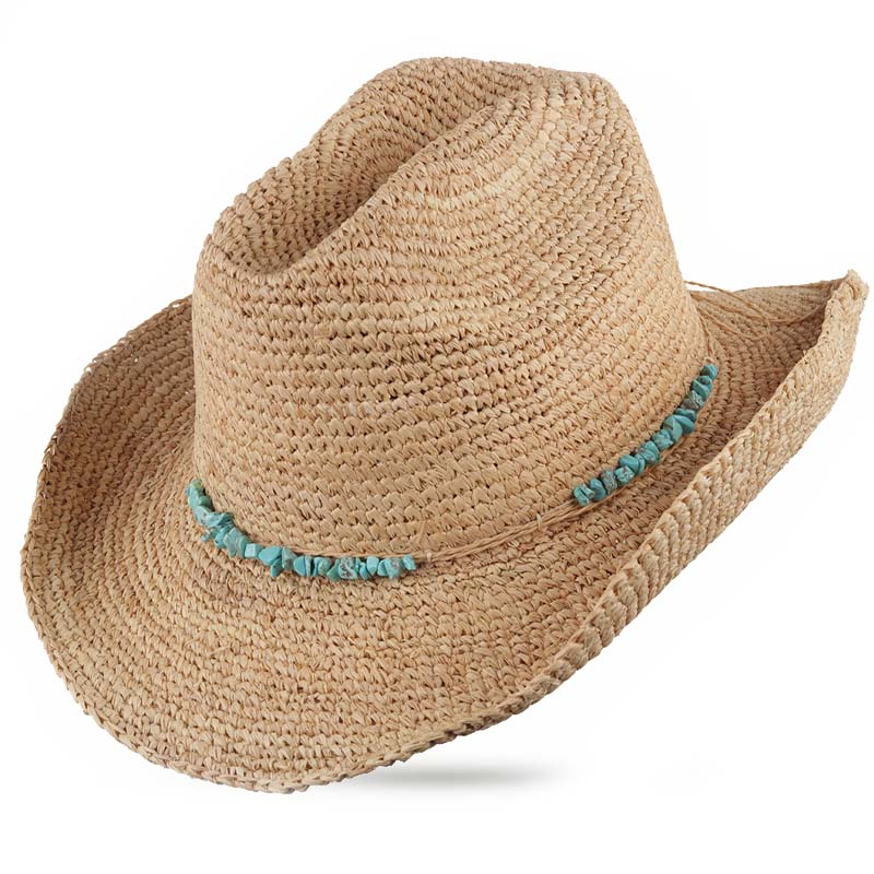 Cappello western estivo in rafia bondi con perline