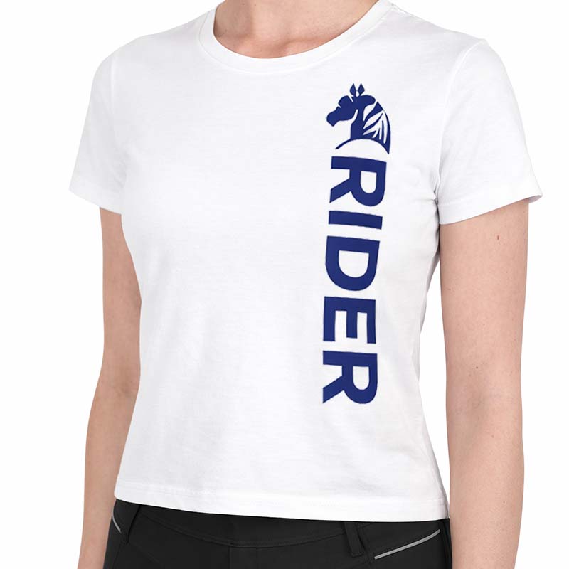T-Shirt Equitazione Donna BLUE RIDER - bianca con stampa navy