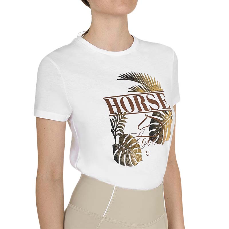 T-shirt in cotone Donna Equestro con stampa oro Horse Palm - 9870