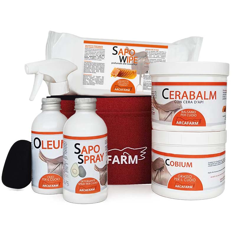 Kit per Cuoio con Borsa ARCAFARM da viaggio - per scarpe, stivali, selle, finimenti in vera pelle - 8360