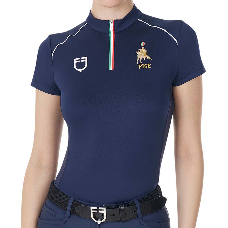 Polo training donna con tricolore equestro x fise a maniche corte