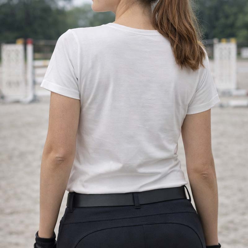 T-Shirt Equitazione Donna PINK RIDER - bianca con stampa fuxia - 9396