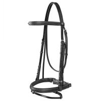 BRIGLIA INGLESE EQUESTRO IN CUOIO ITALIANO CON RIPORTI SILVER