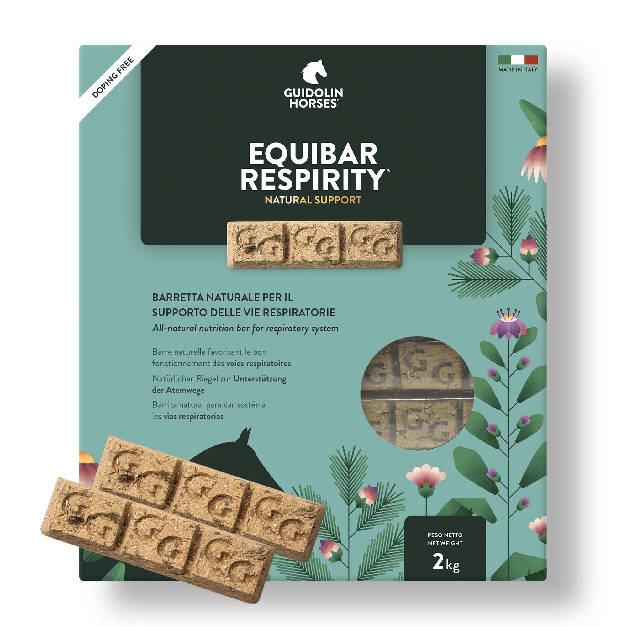 Barrette naturali per difficoltà, infiammazioni o allergie respiratorie del cavallo equibar respirity guidolin 2 kg