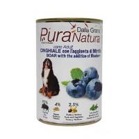 Cibo Umido in Scatola 400 gr Pura Natura Dalla Grana Monoproteico per Cani al gusto Cinghiale e Mirtilli