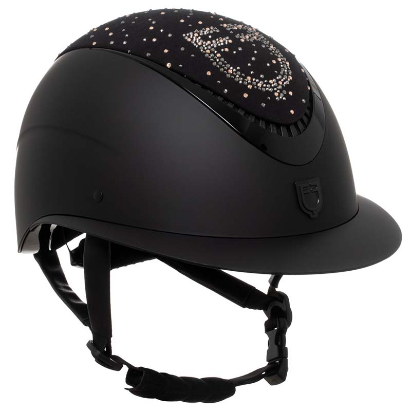 Casco equitazione equestro proxima con logo strass e calotta opaca - visiera larga