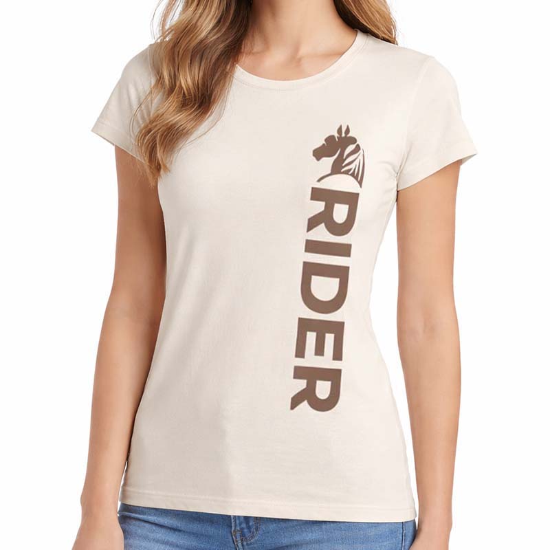 T-Shirt Equitazione Donna NATURAL RIDER - bianco con stampa chocolate